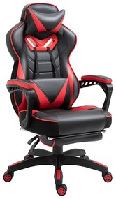 Vinsetto Fotoliu gaming Ergonomic, Fotoliu de birou confortabil cu Suport pentru picioare, Suport pentru cap și pernă lombară, Înălțime reglabilă, negru și roșu | Aosom Romania