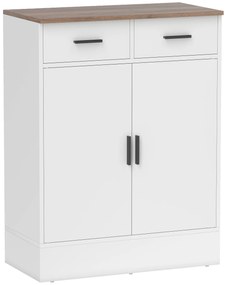 HOMCOM Bufet Modern cu 2 Sertare și Dulap cu 2 Uși Alb și Lemn | Aosom Romania