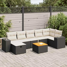 3325878 vidaXL Set mobilier de grădină cu perne, 8 piese, negru, poliratan