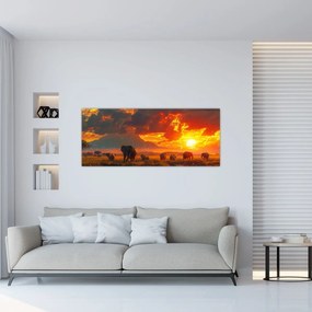 Tablou - Turmă de elefanți (120x50 cm)