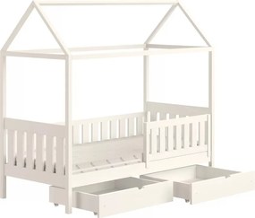 Pat supraetajat tip căsuță Nemos II pentru copii 80x180 cu sertare - culoare alb