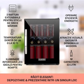 Klarstein Beersafe M Onyx, frigider, C, LED, 2 grătare metalice, ușă din sticlă, onyx