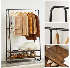 Suport pentru imbracaminte cu 2 rafturi TAYLOR 100x45x160 cm, maro rustic