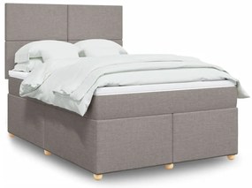 vidaXL Pat box spring cu saltea, gri taupe, 140x200 cm, textil