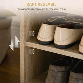 HOMCOM Bancă pentru Pantofi cu 3 Compartimente, Spațiu Ascuns și Șezut din Piele PU, 80x30x43 cm, Lemn Natural | Aosom Romania