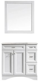 Set mobilier baie, dulap lemn 3 sertare cu lavoar, blat quartz + oglinda rama lemn, Logos 91.4x55.8x86 cm, alb