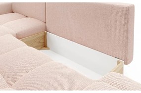 Colțar extensibil ALMADA, tapițat, formă L, cu spațiu de depozitare, stânga, roz