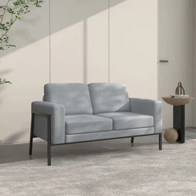 HOMCOM Canapea Modernă cu 2 Locuri pentru Camera de Zi, Design Compact, Picioare din Oțel, Perne Captusite, Gri | Aosom Romania
