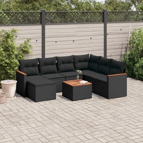 3258611 vidaXL Set mobilier de grădină cu perne, 8 piese, negru, poliratan