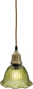 Lustră suspendată vintage din sticlă verde cu suport din alamă antichizată, 17×18 cm, „Olive"