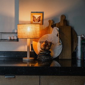 Lampă de masă rustică din lemn cu abajur din in natural 25 cm - Mels