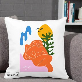 Perna Decorativa Femeie Portocalie Relaxata, 40x40 cm, Alba Mata, Husa Detasabila, Perna Inclusa, BEKZ®