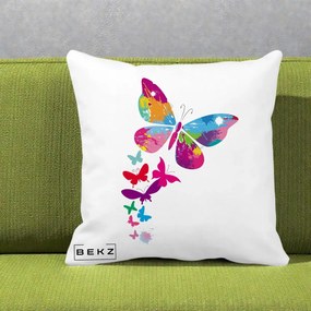 Perna Decorativa Fluturi Splash, 40x40 cm, Alba Mata, Husa Detasabila, Perna Inclusa, BEKZ®