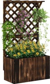 Outsunny Pat înălțat jardiniere cu spalier, ghiveci din lemn 64 x 33 x 122cm carbonizat | Aosom Romania