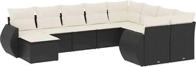 vidaXL Set canapele de grădină cu perne, 10 piese, negru, poliratan