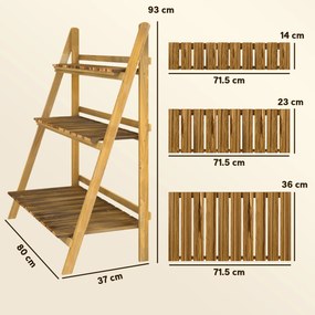 Outsunny Suport pentru Plante Pliabil, Jardinieră cu 3 Niveluri, Raft de Exterior pentru Plante, 80x37x93 cm, Lemn Natural | Aosom Romania