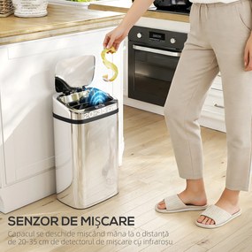 HOMCOM Cos de gunoi cu senzor 30L inox elegant | Aosom Romania