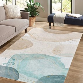 Covor tip traversă crem/turcoaz lavabil 80x200 cm Puddle – Mila Home