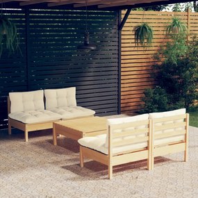 3096004 vidaXL Set mobilier grădină cu perne crem, 5 piese, lemn de pin