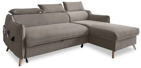 Colțar maro deschis extensibil cu tapițerie din catifea (cu colț pe partea dreaptă) Sweet Harmony – Miuform