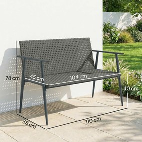 Outsunny Bancă de grădină 2 locuri din rășină împletită și oțel, cu cotiere, spătare și picioare reglabile, 110x58x78cm, gri | Aosom Romania