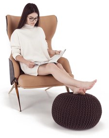 Fotoliu de lux de design, piele ecologică camel / neagră, ARTES