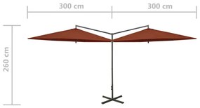 Umbrela de soare dubla cu stalp din otel, caramiziu, 600 cm Terracota