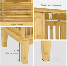 HOMCOM Dulap Deschis din Bambus cu 2 Uși Glisante, Garderobă cu Rafturi și Bară de Haine, 145x35x165 cm, Lemn Natural | Aosom Romania