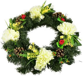 Coroană funerară Crizanteme crem, 35 cm