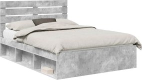 vidaXL Cadru de pat cu headboard Beton 140 x 200 cm Lemn de pin masiv