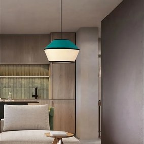 Lustra cu abajur stratifiat catifea Teal cu hartie naturala VELISS