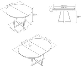 Masa Melania rotunda extensibila 120 cm - GRI CIMENT