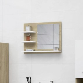 Oglinda de baie, alb stejar Sonoma, 60 x 10,5 x 45 cm PAL alb si stejar sonoma