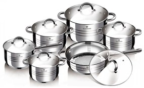Set oale si tigaie inox 12 piese cu capace de sticla, de calitate, gatire sanatoasa,  Gourmet Line Blaumann BL 1410