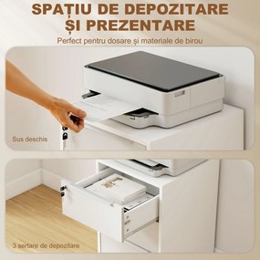 HOMCOM Dulap de Birou cu 3 Sertare cu Chei și 4 Rotile Alb și Gri | Aosom Romania