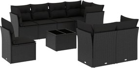 vidaXL Set mobilier de grădină cu perne, 9 piese, negru, poliratan