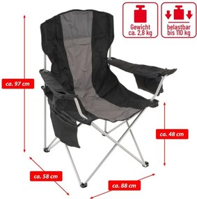 Scaun de camping pliabil XL cu geantă frigorifică, negru/gri