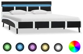 280304 vidaXL Cadru de pat cu LED, negru, 140 x 200 cm, piele ecologică