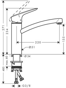 Baterie chiuveta bucatarie crom Hansgrohe, Logis M31 160