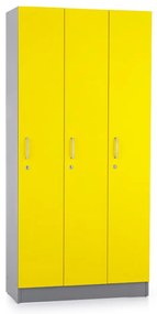 Dulap din lemn Visio LUX - 3 compartimente, 90 x 42 x 190 cm, galben