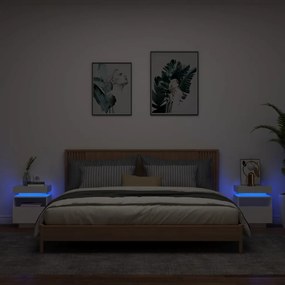 vidaXL Noptiere cu lumini LED, 2 buc., alb, 40x39x48,5 cm