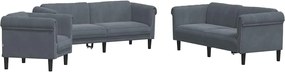vidaXL Set de canapele, 3 piese, gri închis, catifea