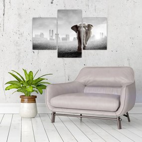 Tablou - Elefanți în oraș, versiunea alb-negru (90x60 cm)