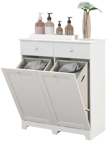 HOMCOM Dulap de baie, mobilier de stocare, cu coșuri pentru rufe pliabile 2 sertare, 78L x 40l x 90,5H cm, alb | Aosom Romania