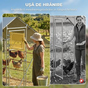 PawHut Coteț pentru Găini cu Copertină Impermeabilă și Rezistentă la UV, 300x200x195 cm, Argintiu | Aosom Romania