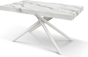 Masa extensibila Menego, blat ALB MARMORAT - 160 CM / 90 CM / H 77 - ALB