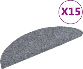 vidaXL Covorașe pentru scări autoadezive, 15 buc., 56x17x3 cm, gri deschis, semirotunde
