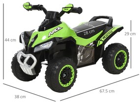 HOMCOM Mini ATV, Motocicletă pentru Copii 18-36 Luni cu Melodii Integrate și Ghidon Larg, 67,5x38x44 cm, Verde | Aosom Romania