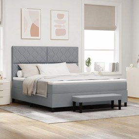 vidaXL Pat cu arcuri gri deschis cu saltea și băncuță 180x200 cm din țesătură