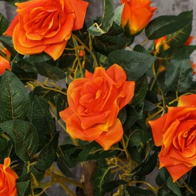Outsunny Plantă Artificială de Trandafir cu 21 de Flori Ø18x90 cm Portocaliu cu Vas | Aosom Romania